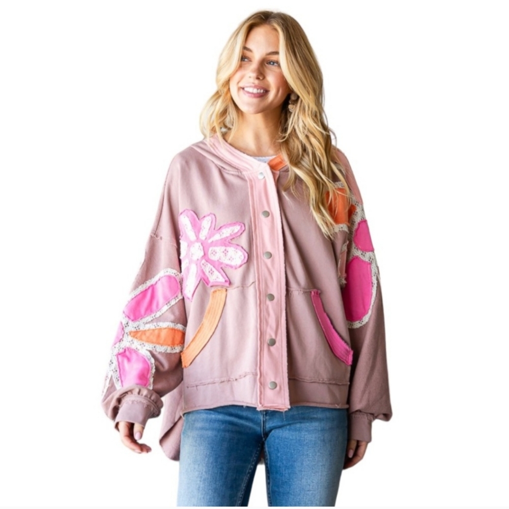 Mauve Patch Detail Pullover Hoodie